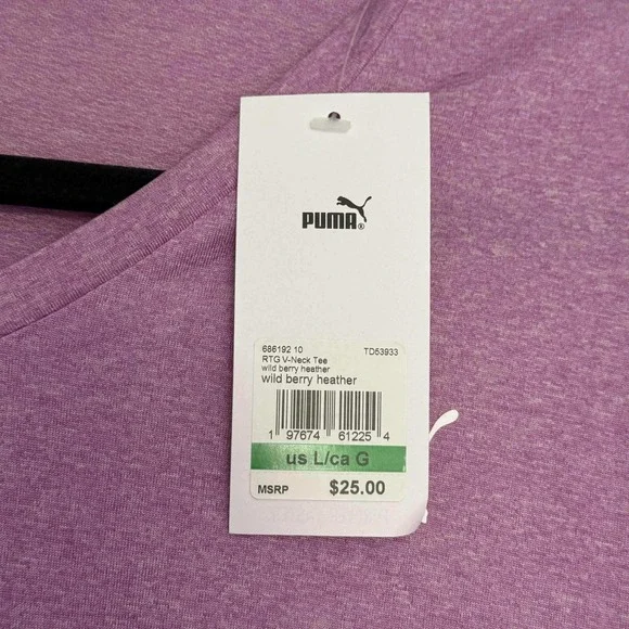 Puma V-Neck Active T-Shirt Wild Berry Heather Athletic Top Large‎ - Picture 2 of 8